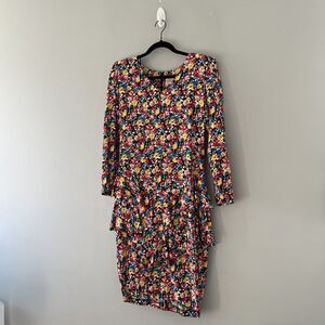 Vintage Datiani Floral Print Dress Tiered Ruffle Size 8